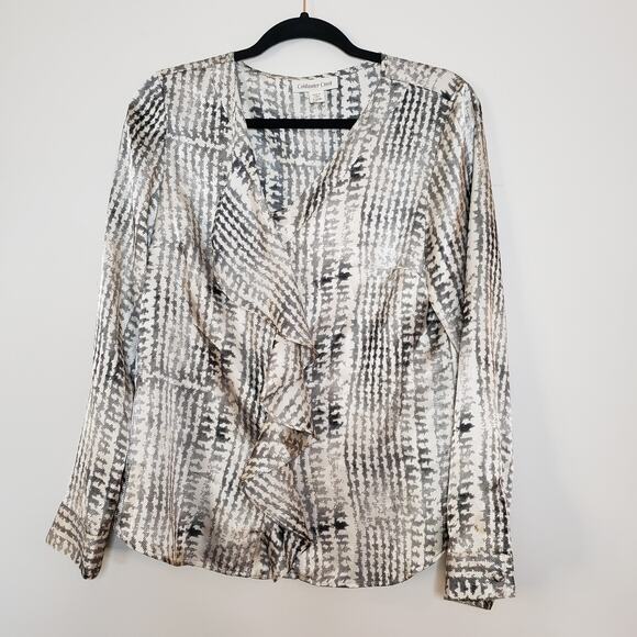 NWOT Coldwater Creek Silky Houndstooth Blouse with Ruffles Size Small (6-8) - Picture 1 of 9